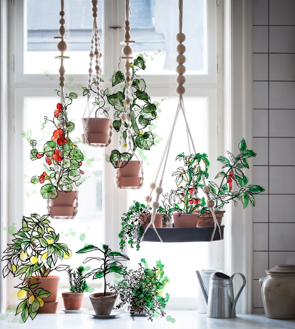 Vijf Ikea Tuin & Balkon Inspiratie Tips - Anvandbar Macramé Plantenhangers en Potten. (Foto Ikea  op DroomHome.nl)