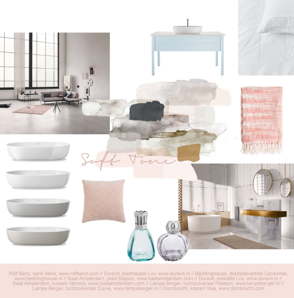 Kleur – Interieur Moodboard Soft Tone: Pastel Kleuren en Lichte Tinten – MEER Kleur & Interieur Inspiratie … (Foto Homecomfortpress.com  op DroomHome.nl)