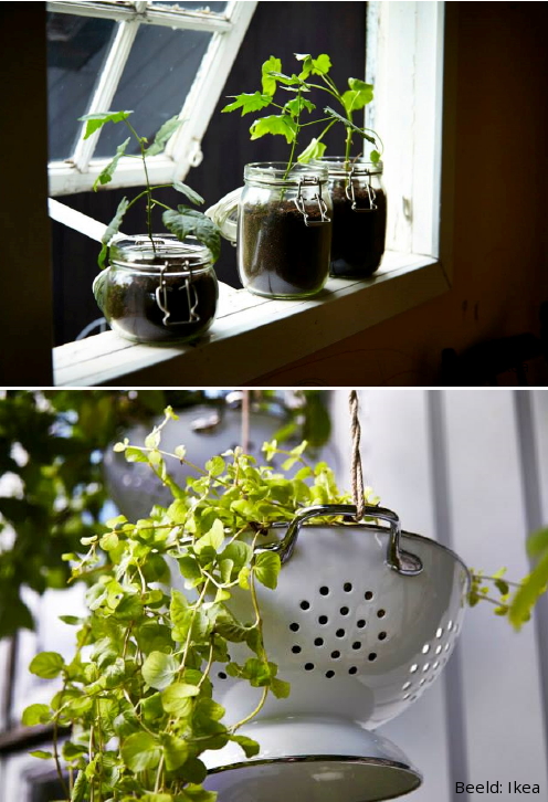 Stadstuinieren met Ikea! - Tuinieren in Kleine Tuin, Terras & Balkon met Handige Ikea Tuinaccessoires - Ikea Planten Poten & Kruiden Kweken in Korken Voorraadpot en Gemak vergiet voor op het Balkon & terras MEER... (Foto Ikea op DroomHome.nl)