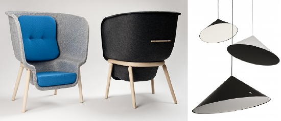 Dutch Design - 100% Design Beurs - XXL fauteuil Pod van Benjamin Hubert voor De Vorm & lamp Poy van DUM office LEES MEER... (Foto Perscentrum Wonen op DroomHome.nl)