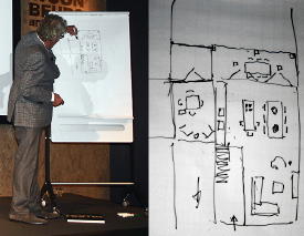 Jan des Bouvrie maakt Situatie Tekening van een Modern Interieur & Inrichting van een Woning op de Woonbeurs Amsterdam 2010 (DroomHome.nl)