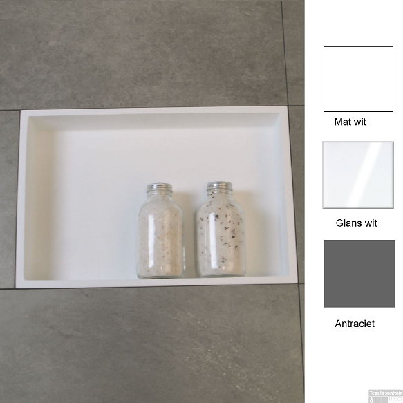 De mooiste badkamers vind je thuis – Moderne badkamer inbouwnis / opbouwnis Luca in mat wit, glans wit en antraciet kleur. (Foto Badkamerdepot.be  op DroomHome.nl)