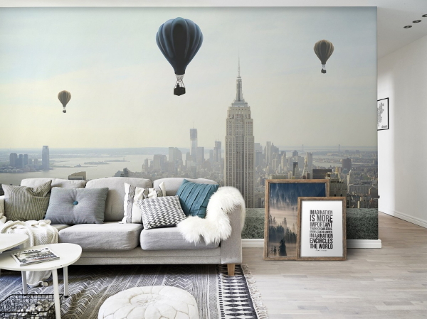 Fotobehang trends 2018 – Pixers fotobehang Empire State Building in New York met ballonnen. (Foto Pixers  op DroomHome.nl)