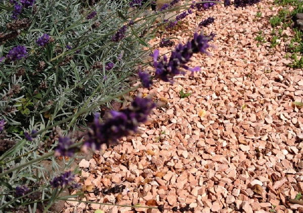 Grind in je tuin: 5 leuke manieren - Tuinontwerp met rosso verona split (Foto op DroomHome.nl)