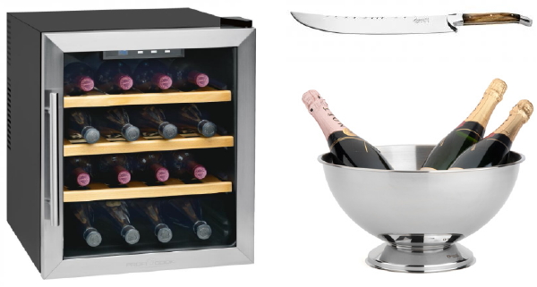 Oud & Nieuw Feest Thuis Vieren – Proficook Wijnbewaarkast, Leopold Vienna Champagneschaal en Laquiole champagnesabel (Foto Cook&Co  op DroomHome.nl)