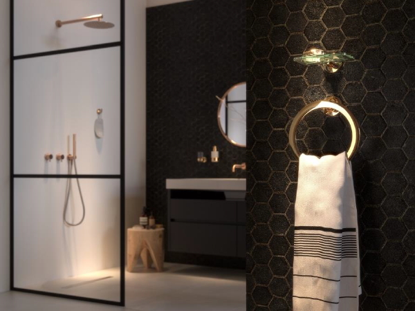 Badkamer Trends – Tone Gold towel ring, geesa.com (Foto TrendCompass  op DroomHome.nl)