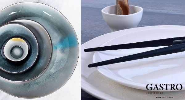 Prachtig restaurant servies voor thuis: GASTRO inspired by Ron Blaauw servies – restaurant borden inspiratie in 5 kleuren (Foto Gastro servies  op DroomHome.nl)