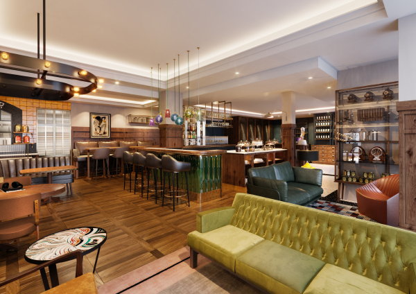 The Collector hotel Den Haag – Hotellobby in de stijl van vintage uit de jaren ’50 en ’60, plus klassiek en modern luxueus design (Foto Hotel The Collector  op DroomHome.nl)