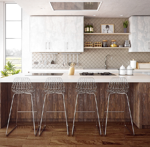 Houten keukens inspiratie – Moderne keuken met kookeiland in wit kleur met hout (Foto Pixabay.com   op DroomHome.nl)