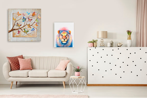 Interieur kleur en schilderijen inspiratie – vrolijke schilderijen (Foto Schilderijenshop.com  op DroomHome.nl)