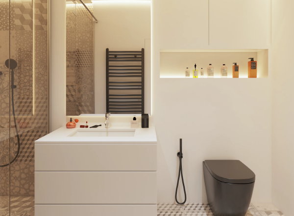 Moderne badkamer inspiratie (Foto: Bilal Mansuri, Unsplash  op DroomHome.nl)