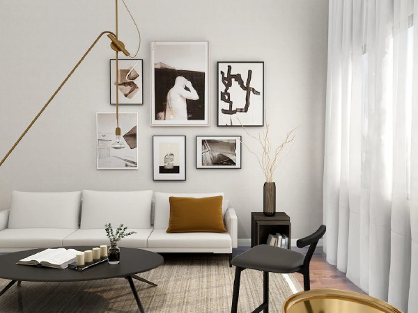 Modern interieur tips – strakke moderne woonkamer in lichte kleuren (Foto: Collov Home Design, Unsplash  op DroomHome.nl)
