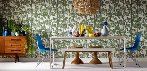 Behang Trends: Tropisch Behang met Palmen, Bladeren en Planten Prints – MEER Behang… (Foto Graham & Brown  op DroomHome.nl)