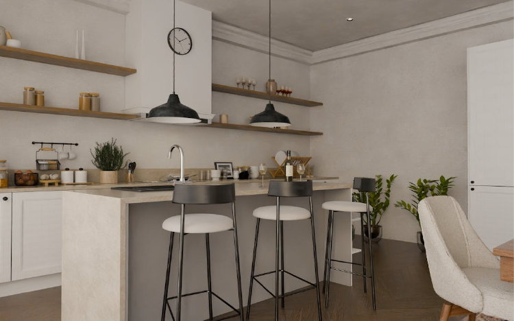 Winter interieur make-over keuken – kleuren muur verven: greige – beige / grijs (Foto: Jivitharsan Suresh , Pexels)