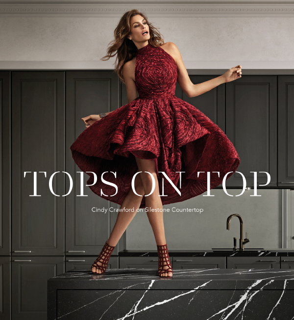 Silestone® 'Tops On Top' Campagne met Cindy Crawford – Ambassadrice voor Silestone Natuursteen Keuken Werkbladen – MEER Keukens… (Foto Silestone  op DroomHome.nl)